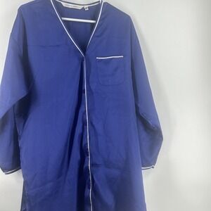 L Victoria's Secret Long Sleeve Button Up Satin Sleepshirt PJ Royal Blue Small